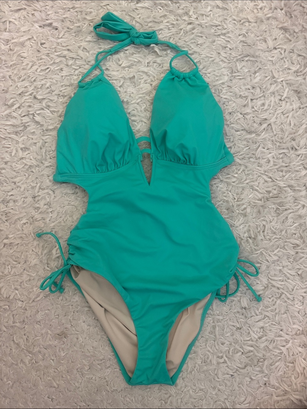 Teal One-Piece Swimsuit – Halter Tie Design